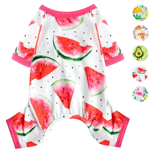 Dog Pajamas for Small Dogs, Soft Thin Pjs Jammies Cat Doggie, Summer Pet Cute Puppy Clothes Outfits Dogs Boy Girl(Watermelon,XS) - color: Watermelon, size: X-Small (Chest 11.8 in)
