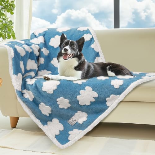 Luciphia Waterproof Pet Blanket for Medium Large Dogs Washable Fluffy Thick Jacquard Shag Fleece Warm Sherpa 3D Textured Flower Print for Cats Puppy Couch Protection (Blue Cloud,57x40 inches) - color: Blue Cloud, size: 57x40 inches
