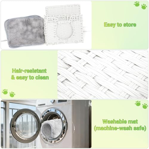 Handwoven Rattan Cat Cave w/Two Cushions, Cat Beds Indoor Kitten House, Waterproof & Foldable Pet Cube Bed, White, 16.5”L x 16.5”W x 12.6”H - color: Gray