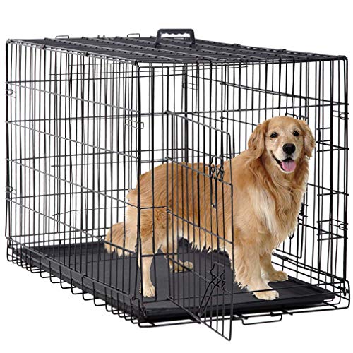 48 Inch Extra Large Dog Crates with Double Door,Divider Panel,Handle,Plastic Leak-Proof Pan Removable Tray,Folding XXL Metal Wire Dog Kennel Dog Crates for Medium to Large Dogs Indoor Outdoor,Black - color: Black, size: 48 inch