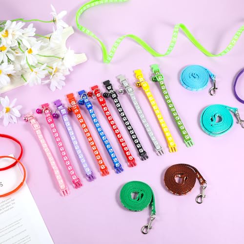 45 Pcs Puppy Collar and Leash, Colorful Adjustable Dog Collars with Marker Straps Soft Polyester Paw Pet Puppy Collar Quick Release Buckle for Small Dogs Walking Training (Detachable Bell)