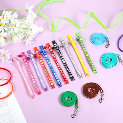 45 Pcs Puppy Collar and Leash, Colorful Adjustable Dog Collars with Marker Straps Soft Polyester Paw Pet Puppy Collar Quick Release Buckle for Small Dogs Walking Training (Detachable Bell)