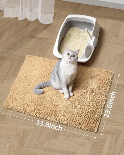 Cat Litter Mat Litter Trapping Mat, 33"x23" Plush Cat Litter Rug Catcher, Easy to Clean, Machine Washable - color: Beige, size: Large