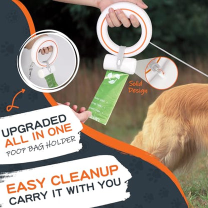 UFO Retractable Dog Leash Hands Free Wearable Laisse Chien with Poop Bag Holder One-Handed Brake Pause Lock 360° Tangle Free 10 ft Strong Nylon Tape Dog Leash for Up to 66lbs Medium Small Dogs - color: Orange