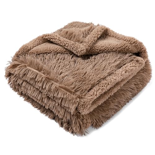 Pet Blankets Waterproof Fluffy Fleece Blanket Cat Dog Blankets Liquid Pee Proof Throw Blanket Reversible Furniture Protector Cover Washable for Couches Beds Sofa 65"x57" Brown - color: Brown, size: L-65*57in(165*145cm)