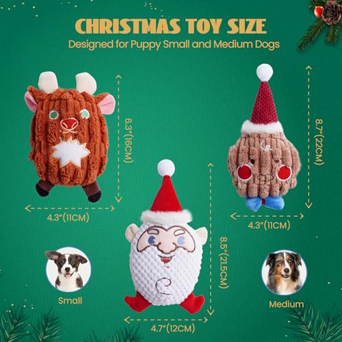 Nocciola 3 PCS Christmas Dog Toys, Santa Claus, Reindeer and Gingerbread Man Crinkle Dog Squeaky Toys, Cute Stuffed Puppy Toys,Perfect Christmas Toys for Small Medium Dogs - style: Cartoon Christmas
