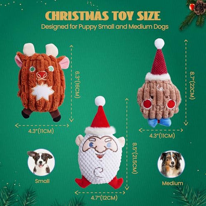 Nocciola 3 PCS Christmas Dog Toys, Santa Claus, Reindeer and Gingerbread Man Crinkle Dog Squeaky Toys, Cute Stuffed Puppy Toys,Perfect Christmas Toys for Small Medium Dogs - style: Cartoon Christmas