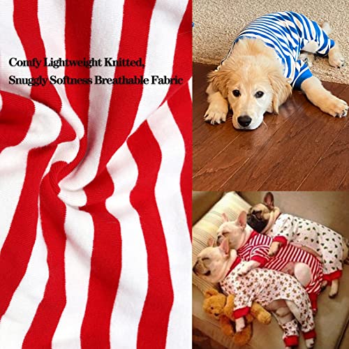 Dog Christmas Pajamas for Large Dogs, Cotton Thermal Dog Pjs Jumpsuit with Cover Legs Christmas Puppy Clothes, Striped Onesie Suit for Small Medium Large Dogs (Large, Redwhite) - size: Large