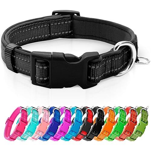 Reflective Dog Collar,Soft Neoprene Padded Pet Collar with ID Tag Ring,Adjustable for Puppy and Small Dogs,Black,XS - color: Black, size: X-Small (Pack of 1)