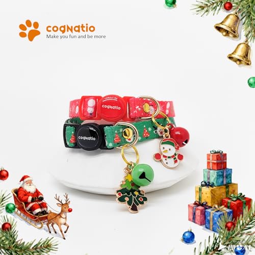2 Pack Breakaway cat Collars with Bell,Safety Quick Release Pendant Cute Kitten Collar,Adjustable 20-30cm (Xmas1, 20-30cm) - color: Xmas1