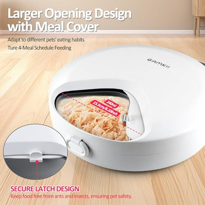 QXQIN Automatic Cat Feeder Wet Food, 4 Meals Cordless Auto Refrigerated Pet Feeder with 2 Ice Packs & Meal Cover, Programmable Timer & 4PCS AA Batteries Included for Cats Small Dogs-ABS Food Tray