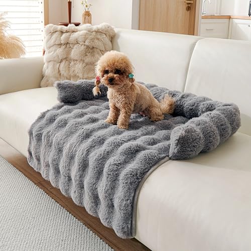 Calming Dog Bed for Couch, 29.5 x 29.5 inch, Non-Slip Luxurious Dog Sofa Mat for Furniture Protector, Perfect for Small, Medium Dogs and Cats (Dark Gray) - color: Dark gray