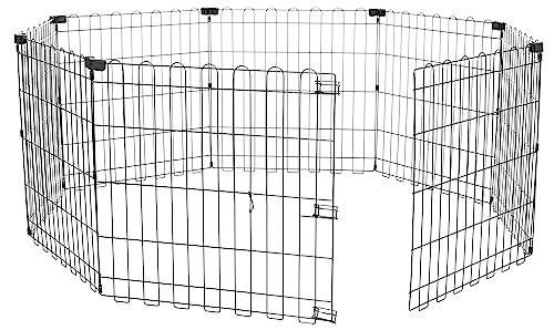 Amazon Basics Foldable Octagonal Metal Exercise Dog Playpen, Indoor/Outdoor Pet Fence, No Door, 8 Panels, Extra Small, 24 x 24 Inches, Black - style: Without door