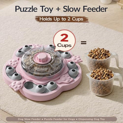 Dog Puzzle Toy, 3 Levels of Step-by-Step Challenge, Spin-to-Release Treat Dispenser, Slow Feeder & Mental Stimulation Enrichment Toy for Small Medium Large Dogs - color: Pink