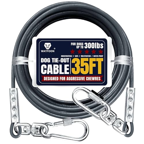 Tie Out Cable for Dogs Up to 300lbs,35ft Extra Strong 1000lbs Break Strength Tie-Out Tether Trolley Training Lead,Dog Run Cable for Yard Garden Park Camping Outside (Grey, 300lbs 35ft) - color: Grey, size: 35 ft