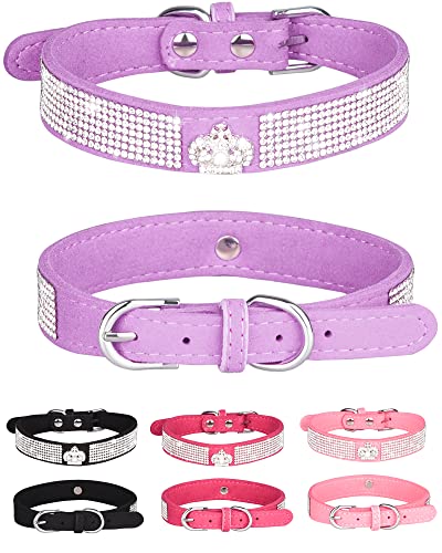Dog Collar for Small Dogs, Adjustable Leather Suede Bling Dog Collars，Pink Dog Collar Cat Collar, Rhinestone Dog Collar (XS, purple3) - color: purple3, size: XS