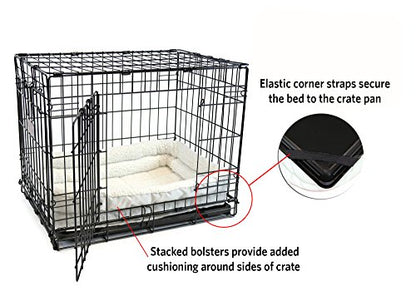 MidWest Homes for Pets Medium QuietTime Double Bolster Pet Bed, White Plush 30-Inch Crate Mat with Stacked Bolsters, Machine Washable, Secure Fit with Elastic Straps - color: White Plush, size: 30-Inch
