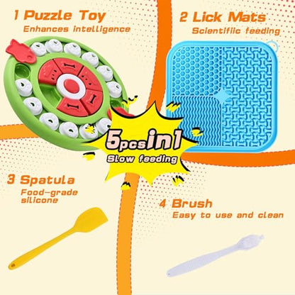 4 in1 Dog Puzzle Toy Set - Slow Feeder & Lick Mat for Puppy IQ Training & Mental Stimulate Treat Dispensing Ball | Pet Enrichment Interactive Toy (4 in 1 Blue+Green) - color: 4 in 1 Blue+Green