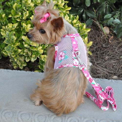 Cool Mesh Dog Harness - Dog Vest for Pets, Simple Step in and Go Design, Harness for Dogs with Leash, Hawaiian Hibiscus Pink, Medium by Doggie Design - size: Medium