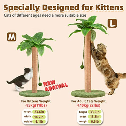 Meowoou Cat Scratching Post with Hanging Ball,23.6 inch Tall Cute Cat Toys for Indoor Cats with Sisal Rope,Palm Decor Cat Tree Tower for Kitten Scratcher Green - size: 23.6 in Green