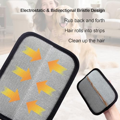 Pet Hair Removal Glove for Small Hands, 2Pcs Electrostatic Dog Cat Hair Remover Gloves for Furniture Car Seat Couch, Reusable Grooming & Shedding Tool with Free Steel Comb & Toothbrush - color: 2 Small Black