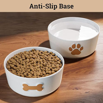 Ceramic Dog Bowl Set of 2 with Anti-Skid Base - 6.5" Wide x 2.5" Tall Ceramic Dog Bowls Medium Sized Dogs - 3.8 Cup Capacity Food and Water Bowls for Dogs - Rubber Bottom Pet Bowl Set of 2 Medium Size - color: Brown, size: Medium