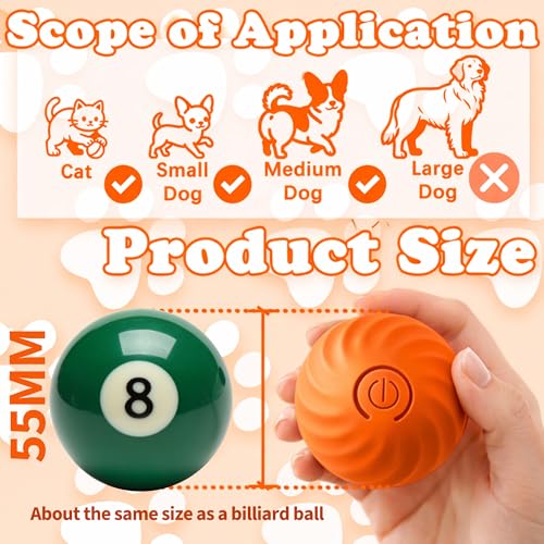 Interactive Dog & Cat Toy Ball, Automatic Moving Pet Toy for Small & Medium Dogs and Cats, USB-C Rechargeable Rolling Indoor Dog Toy for Boredom Relief