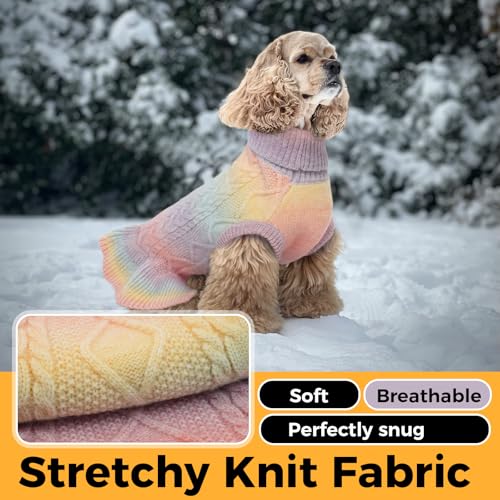 Lelepet Dog Sweater Turtleneck Knitwear Sweatshirt Cable Knit Warm Dress for Small Medium Large Dogs Puppy Fall Sweater, Pitbull, Lab, XL - color: Rainbow, size: XL