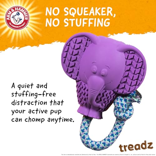 Arm and Hammer for Pets Super Treadz Large Elephant Dental Chew Toy for Dogs - Reduces Plaque and Tartar Without Brushing, Baking Soda Infused, Dishwasher Safe, Dogs Up to 35 Lbs - size: Large (Pack of 1), style: Elephant
