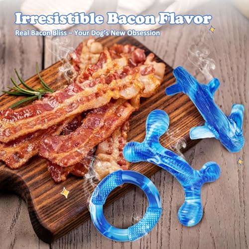 Furdog 3Pack Dog Toys for Aggressive Chewers Dog Chew Toy Tough Dog Toys to Keep Them Busy Bacon Flavor Teething Chew Toys & Dental Health for Large Medium Small Breeds (Blue) - color: Blue