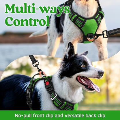 rabbitgoo Dog Harness Small Sized, No Pull Dog Vest with 3 Buckles, Adjustable Soft Padded Pet Harness with Easy Control Handle and Reflective Strips, Green, S - color: Green, size: Small