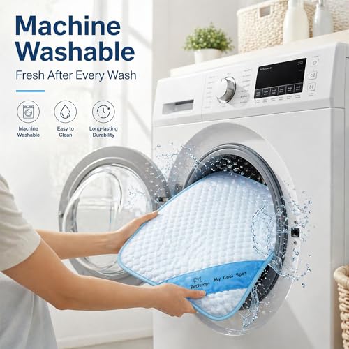 Pet Cooling Mat for Dogs & Cats – Ice-Silk Breathable Washable Foldable Cooling Blanket, Durable Portable Non-Slip Dog Bed for Crate, Kennel, Car & Outdoor Use, Blue 27.6 x 21.6in Medium - size: Medium