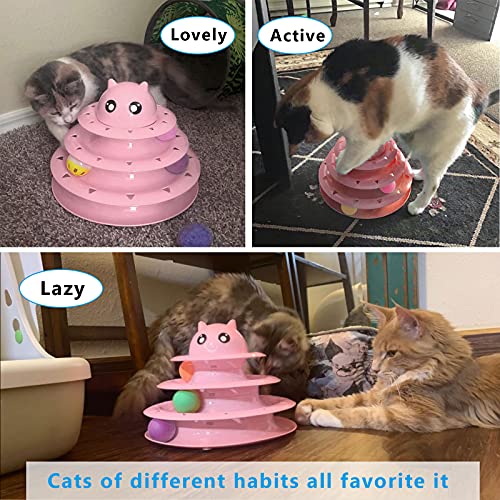 UPSKY Cat Toy Roller 3-Level Turntable Cat Toy Balls with Six Colorful Balls Interactive Kitten Fun Mental Physical Exercise Puzzle Toys - color: A-Pink