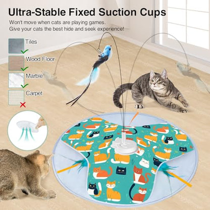 Interactive Cat Toy, Rechargeable Automatic Cat Toys for Indoor Cats, Motion Activated Hide and Seek Toy with Bird Cat Wand, Moving Feather for Bored Indoor Cats/Kittens (Kitty Cat Toy)