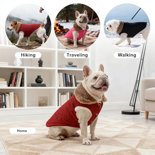 BEAUTYZOO Winter Dog Vest Coat with Harness Built in, Warm Puppy Jacket for Small Medium Dogs, Lightweight Cold Weather Small Dog Coat, Fleece Puffer Vest Windproof Snowproof Pet Clothes, Wine Red M - color: Red, size: M (Back: 15",Chest: 21")