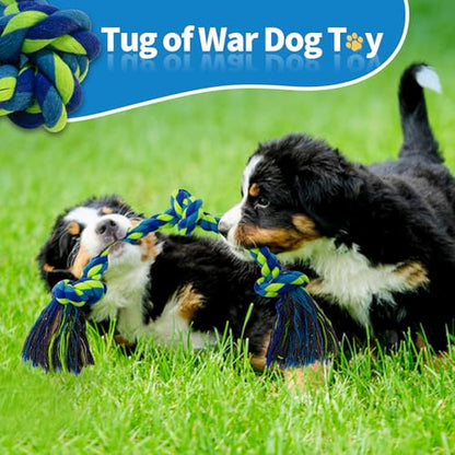 WDZZHOT [2 Pack] Dog Rope Toys, Dog Chew Toy for Medium and Small Dogs, 3 Knots Heavy Duty Puppy Rope Toy, 100% Cotton Tug of War Dog Toys for Boredom, Teeth Cleaning - color: red+blue