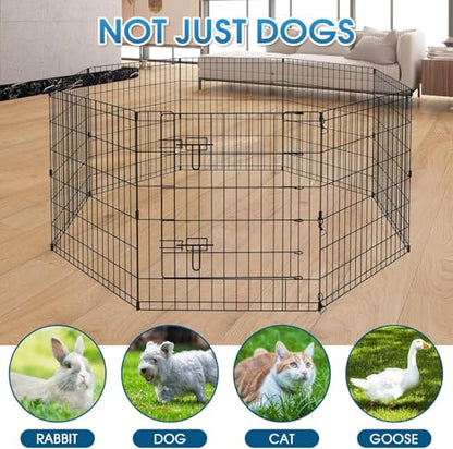 Pet Playpen Dog Pen Foldable Dog Exercise Fence 8 Panels 30 Inch Kennels Pet Playpen Options Ideal for Pet Medium Animals Outdoor Indoor (Playpen with Bottom Pad) - style: 24'' x 30'' with Bottom cover