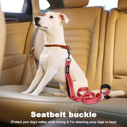 6 Foot Red Dog Leashes for Large Medium and Small Breed Dogs That Pull,Reflective Nylon Heavy Duty Dog Leash with 2 Comfortable Padded Traffic Handles and Car Seat Belt for Walking and Training - color: Fiery red