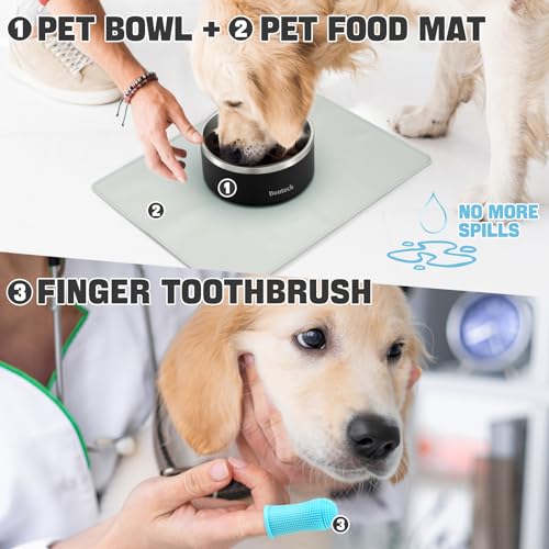 Bonteck Dog Bowl - Dog Water and Food Anti Rust & Non Slip Metal Bowls Large, Spill Proof Insulated Double Wall Pet Dish for Dogs, Cats & Pets, Stainless Steel, Dishwasher Safe (100 oz, Black)