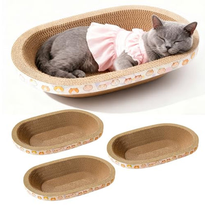 3 Pack Large Cat Scratcher Cardboard, Oval Cat Scratcher Bed Cat Scratch Pad Board Lounge Couch for Indoor Cats Bowl Shaped Cat Scratching Post Nest for Cats Grinding Claw Furniture Protector - size: L(17.5"x13.6"x3")