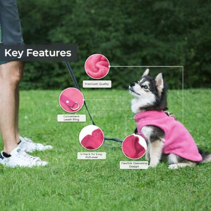 JACKO & CO - Fleece Vest Dog Sweater with Leash Ring - Soft, Warm & Lightweight Pullover Coat for Small & Medium Dogs, Puppies & Cats - Cozy Fall/Winter/Spring Pet Jacket (Pink, XS (2-4lbs)) - color: Pink, size: XS (2-4lbs)