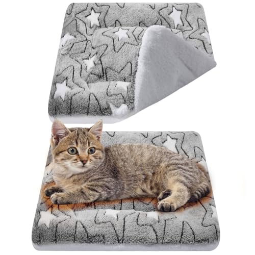 VitalCozy 2 Pack Self Warming Cat Mat Self Heating Pad Bed Reversible Machine Washable Reflects Body Heat Warm Thermal Pet Pad Crate Blanket for Feral and Indoor Cat(Grey,17'' X 17'',Double Star) - color: Grey, size: 17'' X 17''