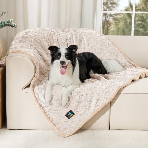 Luciphia Waterproof Pet Blanket, Liquid Pee Proof Dog Blankets for Sofa Bed Couch, Reversible Sherpa Fleece Furniture Protector Cover for Small Medium Large Dogs Cats,Beige-Thicken Large（65" x 57"） - color: Beige, size: L (65" x57")