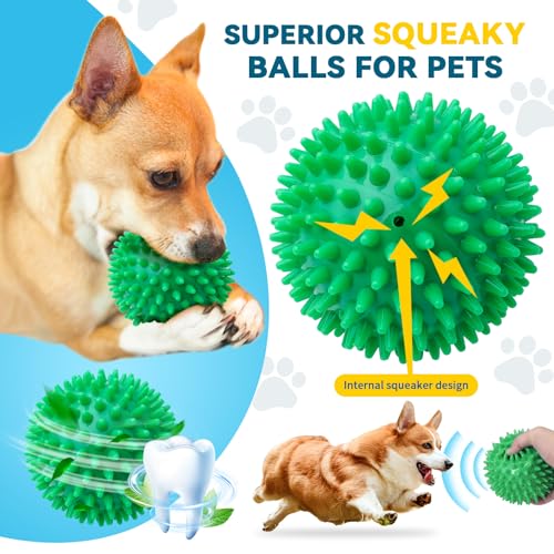 SHARLOVY 4.5'' Squeaky Dog Toy Balls for Large Breeds, Dogs Spiky Balls for Aggressive Chewers, Durable Puppy Chew Toys for Teething, Indestructible Fetch and Train, BPA Free Non-Toxic - size: XL Large Set of 2