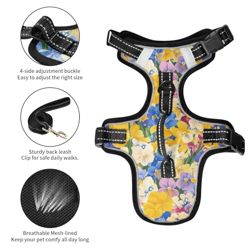 Beauty Spring Colorful Flower Reflective Dog Walking Gear for Doggie Night Walking Cute Vest for Dogs Large with Handle Chaleco para perro Medium