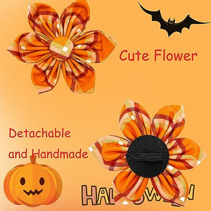 Dog Collar, Fall Dog Collar with Flower Plaid Pet Collar Flower Puppy Collars Cute Pet Adjustable Collar for X-Small Puppy - color: Pumpkin Plaid, size: X-Small (Pack of 1)