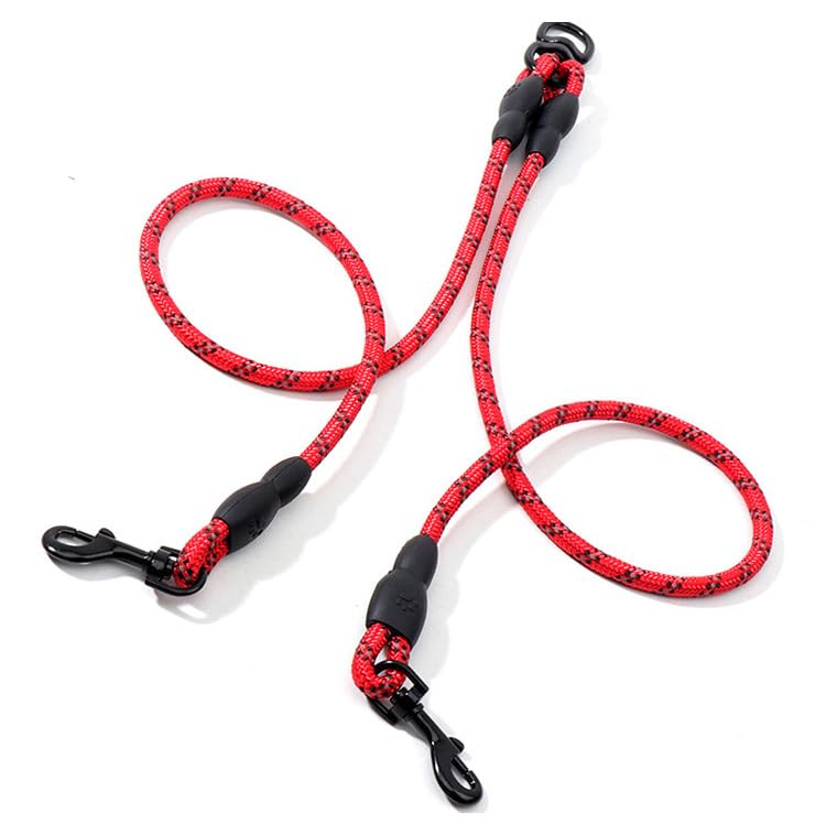 Reflective Dual Dog Leash - Tangle-Free 360° Swivel & Shock-Absorbing Bungee,Dual Strong Pet Lead Splitter,Red - color: Red
