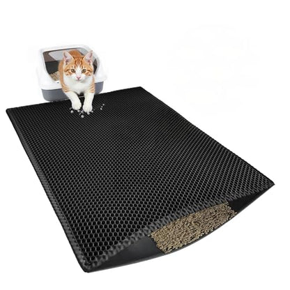 Large Cat Litter Mat, 29.9'' x 35.8''Inch, Double Layer Waterproof Proof Litter Box mat, Non-Slip Design, Easy to Clean, Black Cat Litter Trapping Mat - color: Black, size: 1 Count (Pack of 1)