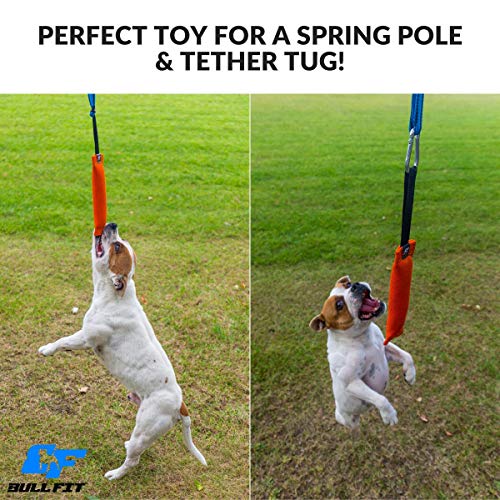 Bull Fit K9 Dog Bite Tug Toy with Strong Handle - Made of Durable & Tear-Resistant French Linen - Perfect for Tug of War, Fetch & Puppy Training - Ideal for Medium to Large Breeds - color: Pink Bite Tug with Blue Handle