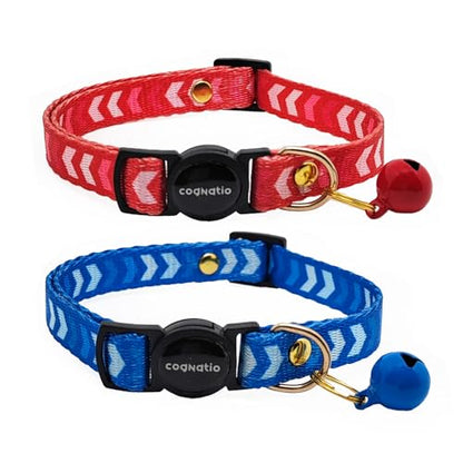 2 Pack Breakaway cat Collars with Bell,Safety Quick Release Pendant Cute Kitten Collar,Adjustable 20-30cm (Red+Navy, 20-30cm) - color: Red+Navy